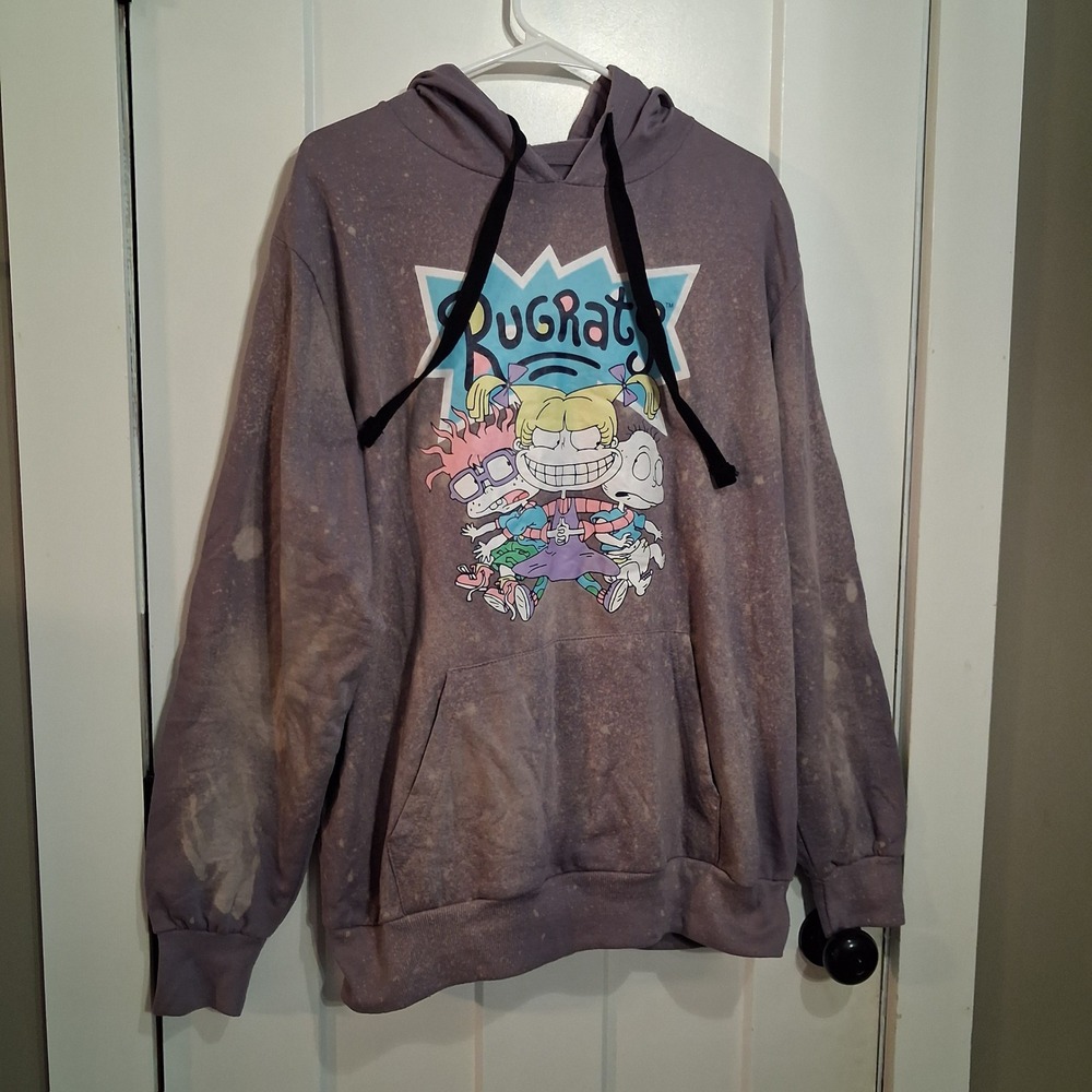 Nickelodeon Rugrats Hoodie Unisex XL Purple Bleach Wash Graphic 90s Y2K Retro